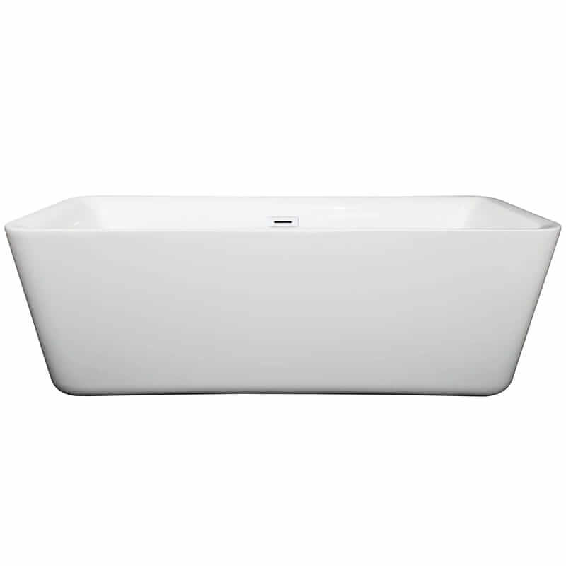 Wyndham Collection Emily 69 Inch Freestanding Acrylic White Bathtub With Shiny White Trim No Faucet Front View