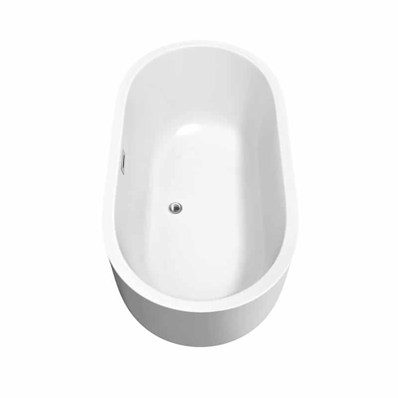 Wyndham Collection Juliette 60" Freestanding Acrylic White Bathtub With Polished Chrome Trim and Matte Black Faucet Top Side View