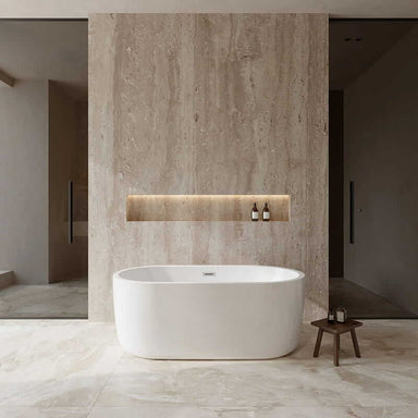 Wyndham Collection Juliette 60" Freestanding Acrylic White Bathtub With Polished Chrome Trim No Faucet Lifestyle
