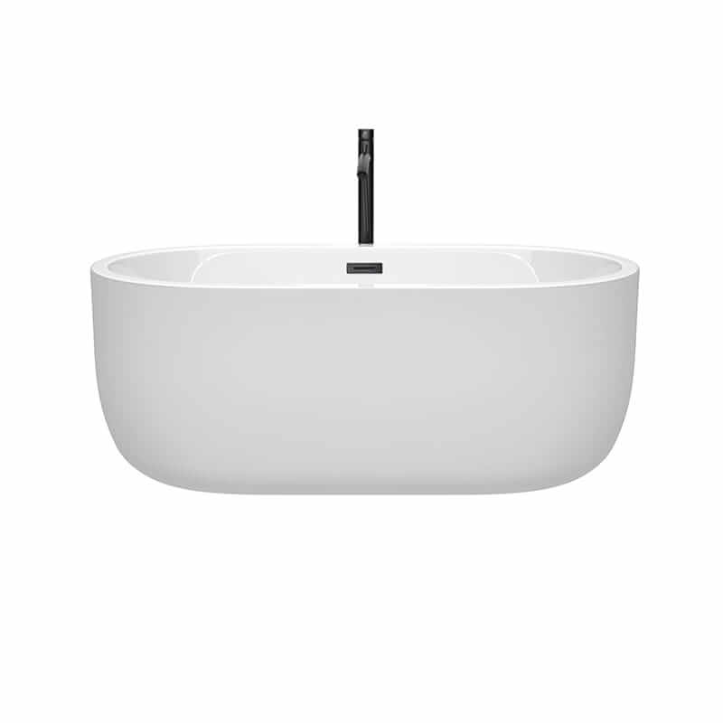 Wyndham Collection Juliette 60 Inch Freestanding Acrylic White Bathtub With Matte Black Trim Front View