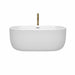 Wyndham Collection Juliette 60 Inch Freestanding Acrylic White Bathtub With Polished Chrome Trim and Brushed Gold Faucet Front View