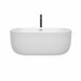 Wyndham Collection Juliette 60 Inch Freestanding Acrylic White Bathtub With Polished Chrome Trim and Matte Black Faucet Front View
