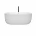 Wyndham Collection Juliette 60 Inch Freestanding Acrylic White Bathtub With Shiny White Trim and Matte Black Faucet Front View