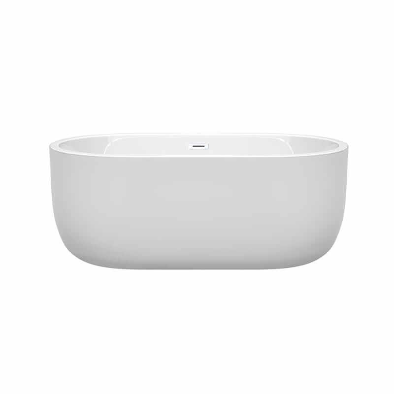 Wyndham Collection Juliette 60 Inch Freestanding Acrylic White Bathtub With Shiny White Trim No Faucet Front View