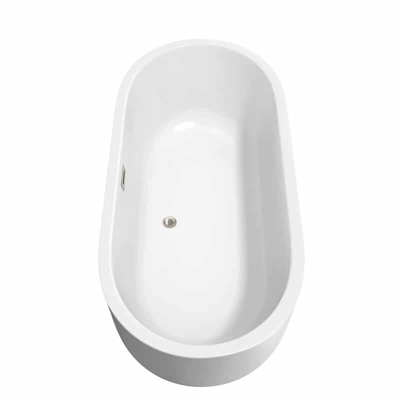 Wyndham Collection Juliette 67" Freestanding Acrylic White Bathtub With Brushed Nickel Trim Top Side View