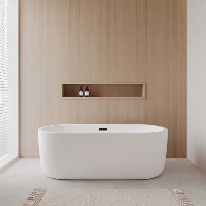 Wyndham Collection Juliette 67" Freestanding Acrylic White Bathtub With Matte Black Trim No Faucet Lifestyle