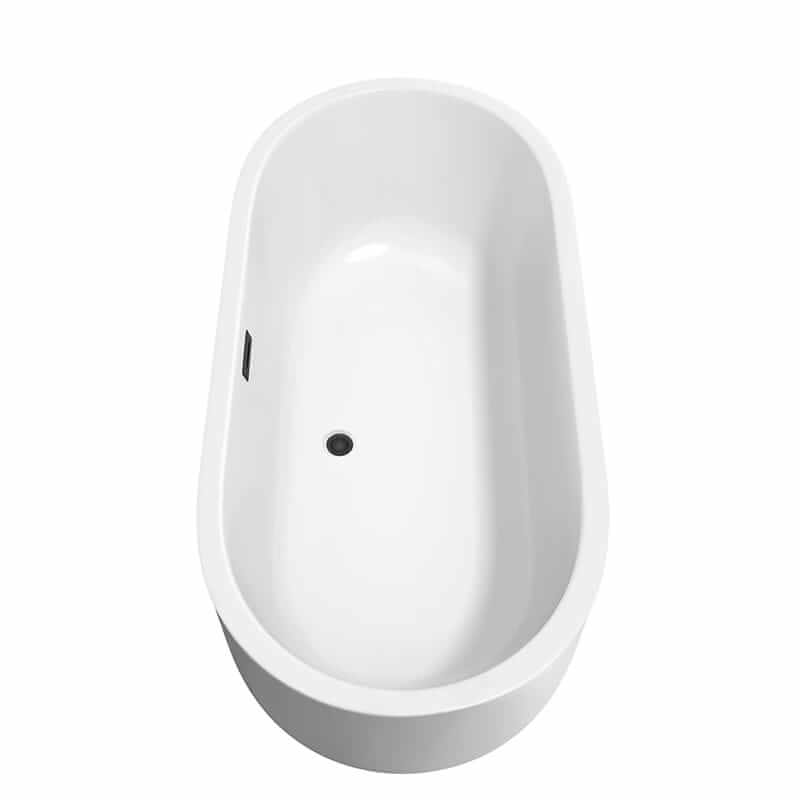 Wyndham Collection Juliette 67" Freestanding Acrylic White Bathtub With Matte Black Trim No Faucet Top Side View