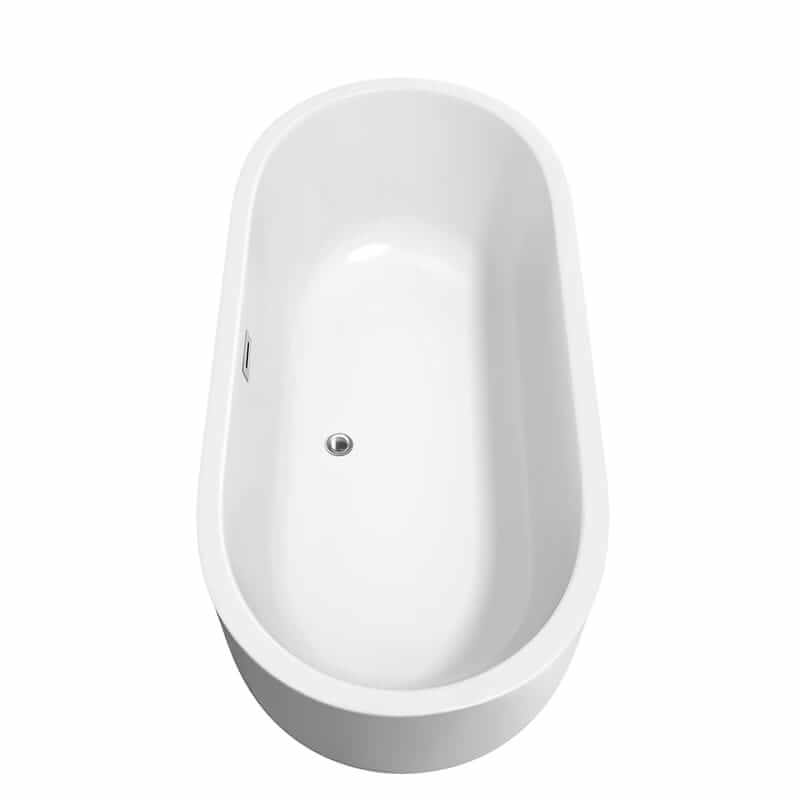 Wyndham Collection Juliette 67" Freestanding Acrylic White Bathtub With Polished Chrome Trim and Brushed Gold Faucet Top Side View