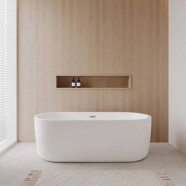Wyndham Collection Juliette 67" Freestanding Acrylic White Bathtub With Polished Chrome Trim No Faucet Lifestyle