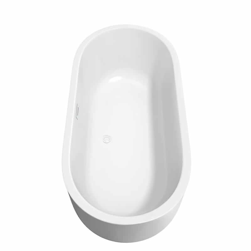 Wyndham Collection Juliette 67" Freestanding Acrylic White Bathtub With Shiny White Trim and Brushed Gold Faucet Top Side View