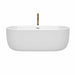 Wyndham Collection Juliette 67 Inch Freestanding Acrylic White Bathtub With Polished Chrome Trim and Brushed Gold Faucet Front View