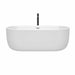 Wyndham Collection Juliette 67 Inch Freestanding Acrylic White Bathtub With Polished Chrome Trim and Matte Black Faucet Front View