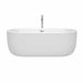 Wyndham Collection Juliette 67 Inch Freestanding Acrylic White Bathtub With Polished Chrome Trim Front View