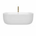 Wyndham Collection Juliette 67 Inch Freestanding Acrylic White Bathtub With Shiny White Trim and Brushed Gold Faucet Front View