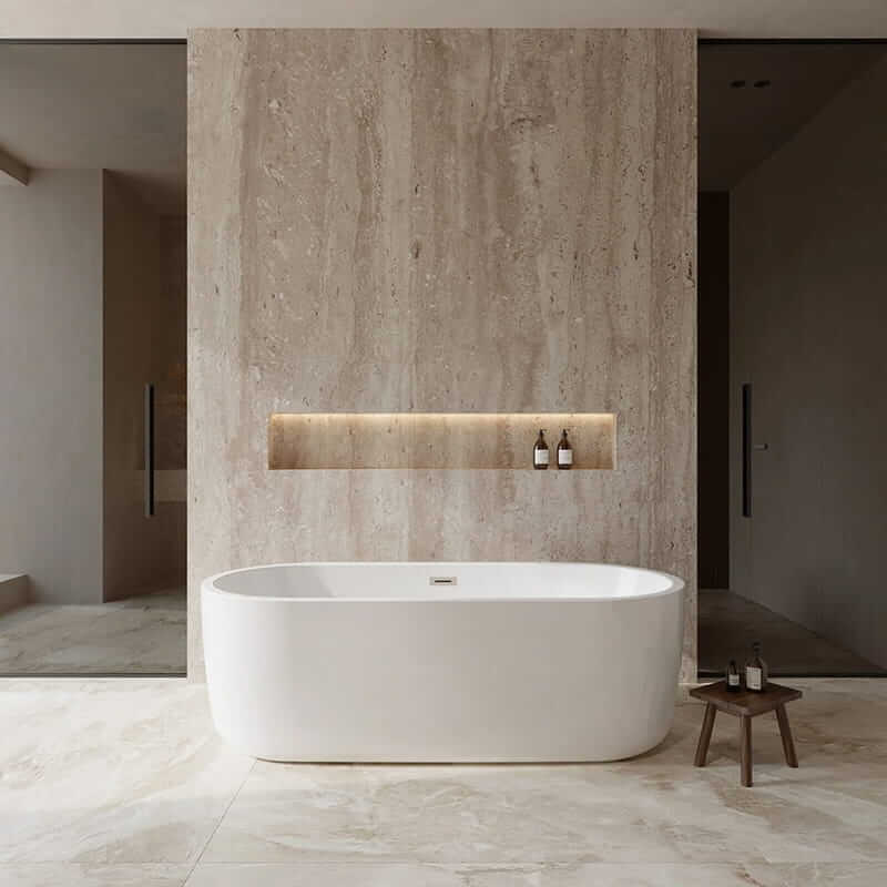 Wyndham Collection Juliette 71" Freestanding Acrylic White Bathtub With Brushed Nickel Trim No Faucet Lifestyle