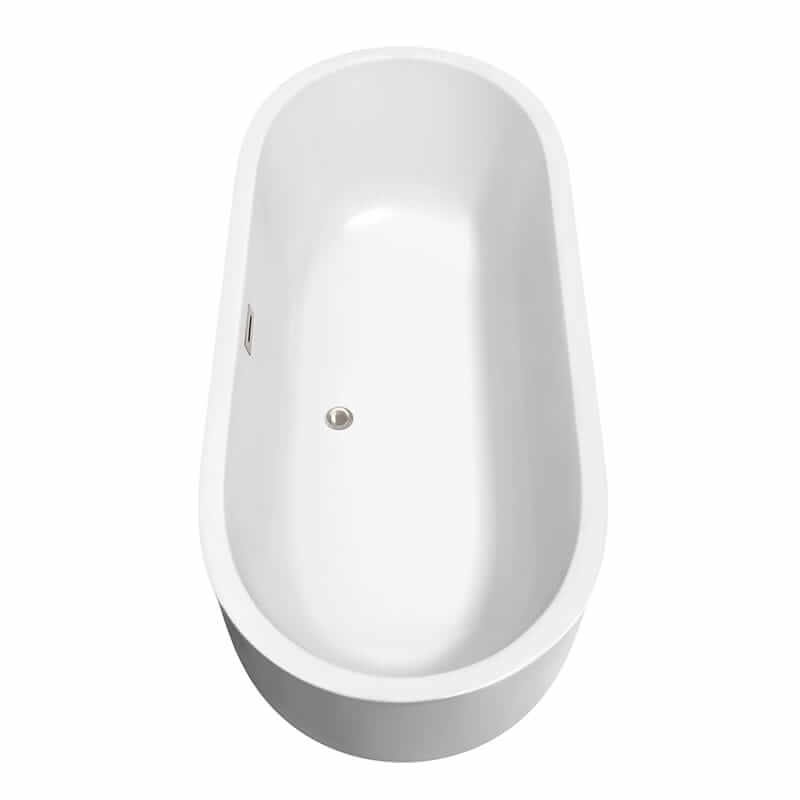 Wyndham Collection Juliette 71" Freestanding Acrylic White Bathtub With Brushed Nickel Trim No Faucet Top Side View