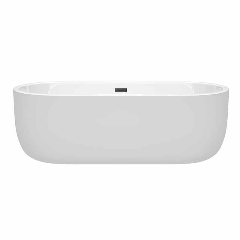 Wyndham Collection Juliette 71 Inch Freestanding Acrylic White Bathtub With Matte Black Trim No Faucet Front View