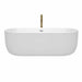 Wyndham Collection Juliette 71 Inch Freestanding Acrylic White Bathtub With Polished Chrome Trim and Brushed Gold Faucet Front View
