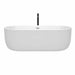 Wyndham Collection Juliette 71 Inch Freestanding Acrylic White Bathtub With Polished Chrome Trim and Matte Black Faucet Front View