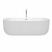 Wyndham Collection Juliette 71 Inch Freestanding Acrylic White Bathtub With Polished Chrome Trim Front View