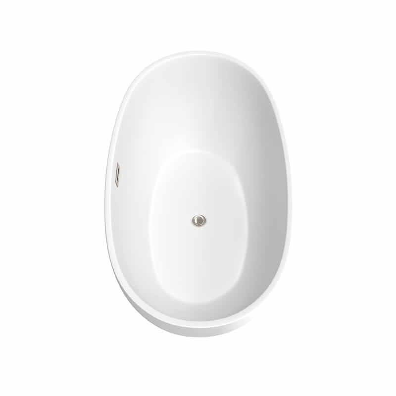 Wyndham Collection Juno 59" Freestanding Acrylic Matte White Bathtub With Brushed Nickel Trim No Faucet Top Side View