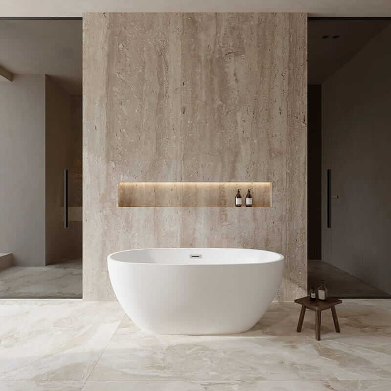 Wyndham Collection Juno 59" Freestanding Acrylic Matte White Bathtub With Polished Chrome Trim No Faucet Lifestyle
