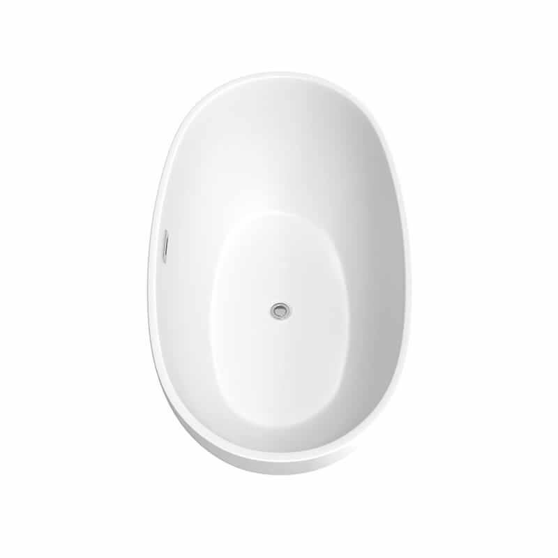 Wyndham Collection Juno 59" Freestanding Acrylic Matte White Bathtub With Polished Chrome Trim Top Side View