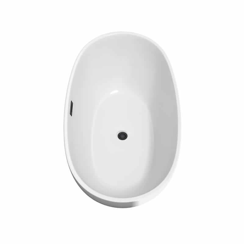 Wyndham Collection Juno 59" Freestanding Acrylic White Bathtub With Matte Black Trim No Faucet Top Side View