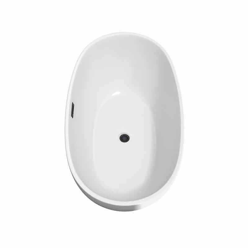 Wyndham Collection Juno 59" Freestanding Acrylic White Bathtub With Matte Black Trim Top Side View