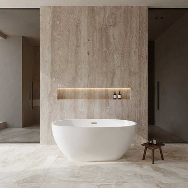 Wyndham Collection Juno 59" Freestanding Acrylic White Bathtub With Polished Chrome Trim No Faucet Lifestyle