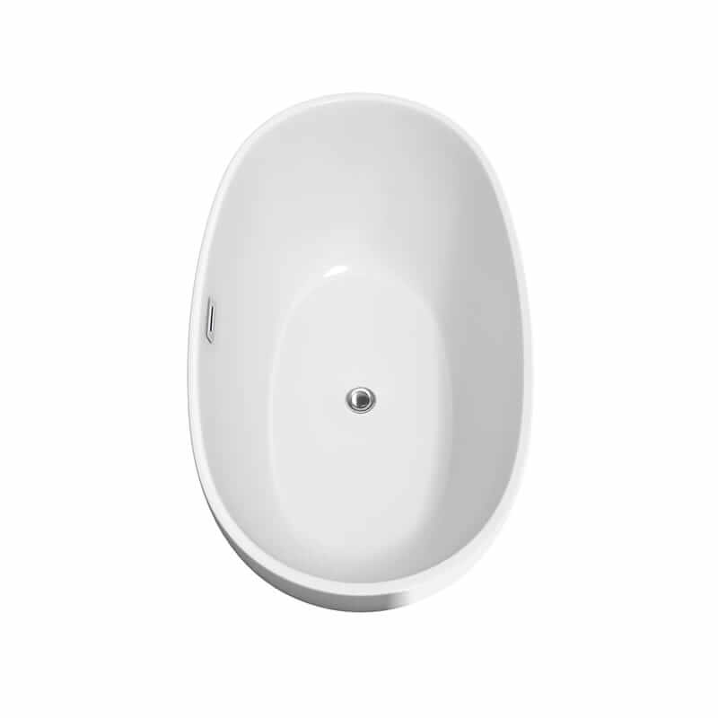 Wyndham Collection Juno 59" Freestanding Acrylic White Bathtub With Polished Chrome Trim Top Side View