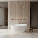 Wyndham Collection Juno 59" Freestanding Acrylic White Bathtub With Shiny White Trim and Brushed Gold Faucet Lifestyle