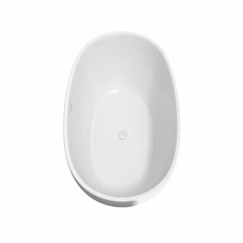 Wyndham Collection Juno 59" Freestanding Acrylic White Bathtub With Shiny White Trim and Brushed Gold Faucet Top Side View