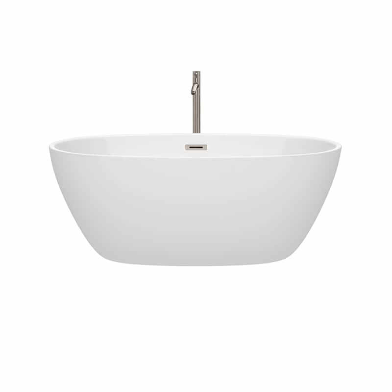 Wyndham Collection Juno 59 Inch Freestanding Acrylic Bathtub With Brushed Nickel Trim Front View