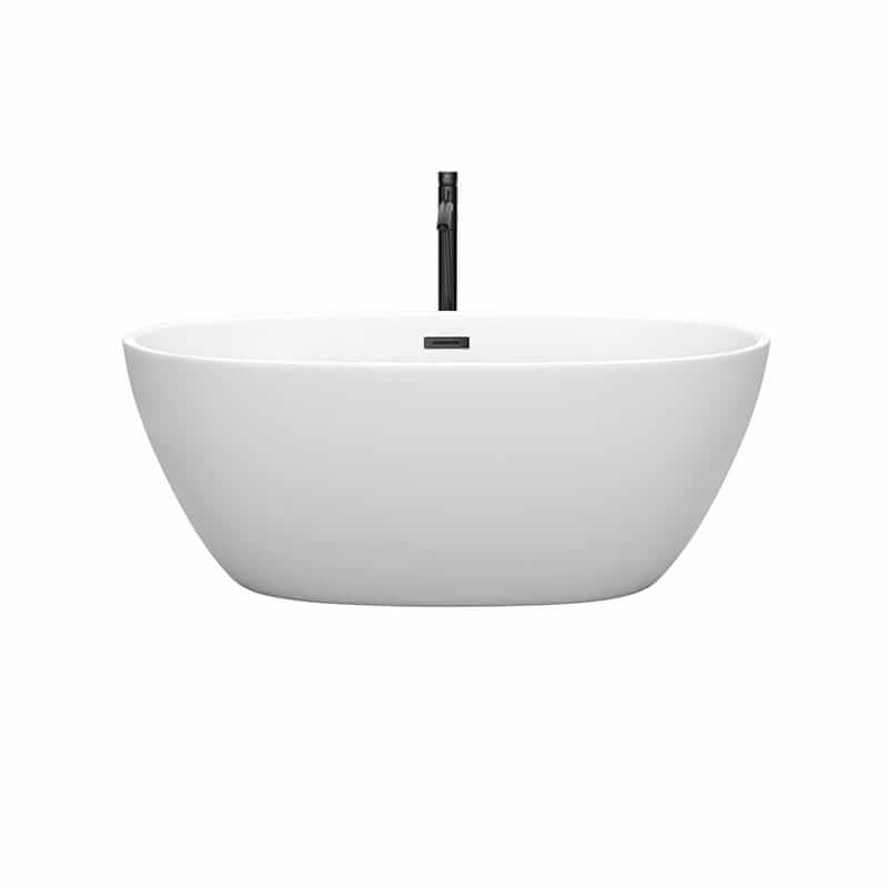 Wyndham Collection Juno 59 Inch Freestanding Acrylic Matte White Bathtub With Matte Black Trim Front View