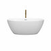 Wyndham Collection Juno 59 Inch Freestanding Acrylic Matte White Bathtub With Polished Chrome Trim and Brushed Gold Front View