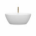 Wyndham Collection Juno 59 Inch Freestanding Acrylic Matte White Bathtub With Shiny White Trim and Brushed Gold Faucet Front View