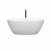 Wyndham Collection Juno 59 Inch Freestanding Acrylic Matte White Bathtub With Shiny White Trim and Matte Black Faucet Front View