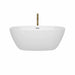 Wyndham Collection Juno 59 Inch Freestanding Acrylic White Bathtub With Polished Chrome Trim and Brushed Gold Faucet Front View