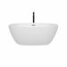 Wyndham Collection Juno 59 Inch Freestanding Acrylic White Bathtub With Polished Chrome Trim and Matte Black Faucet Front View