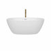 Wyndham Collection Juno 59 Inch Freestanding Acrylic White Bathtub With Shiny White Trim and Brushed Gold Faucet Front View