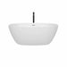 Wyndham Collection Juno 59 Inch Freestanding Acrylic White Bathtub With Shiny White Trim and Matte Black Faucet Front View