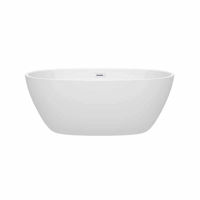 Wyndham Collection Juno 59 Inch Freestanding Acrylic White Bathtub With Shiny White Trim No Faucet Front View