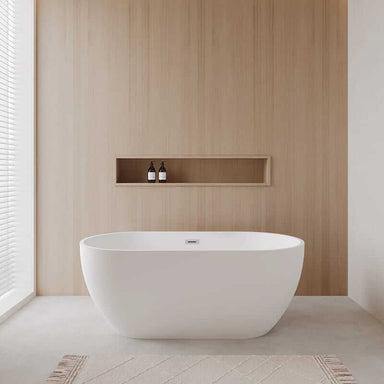 Wyndham Collection Juno 63" Freestanding Acrylic Matte White Bathtub Brushed Nickel Trim No Faucet Lifestyle