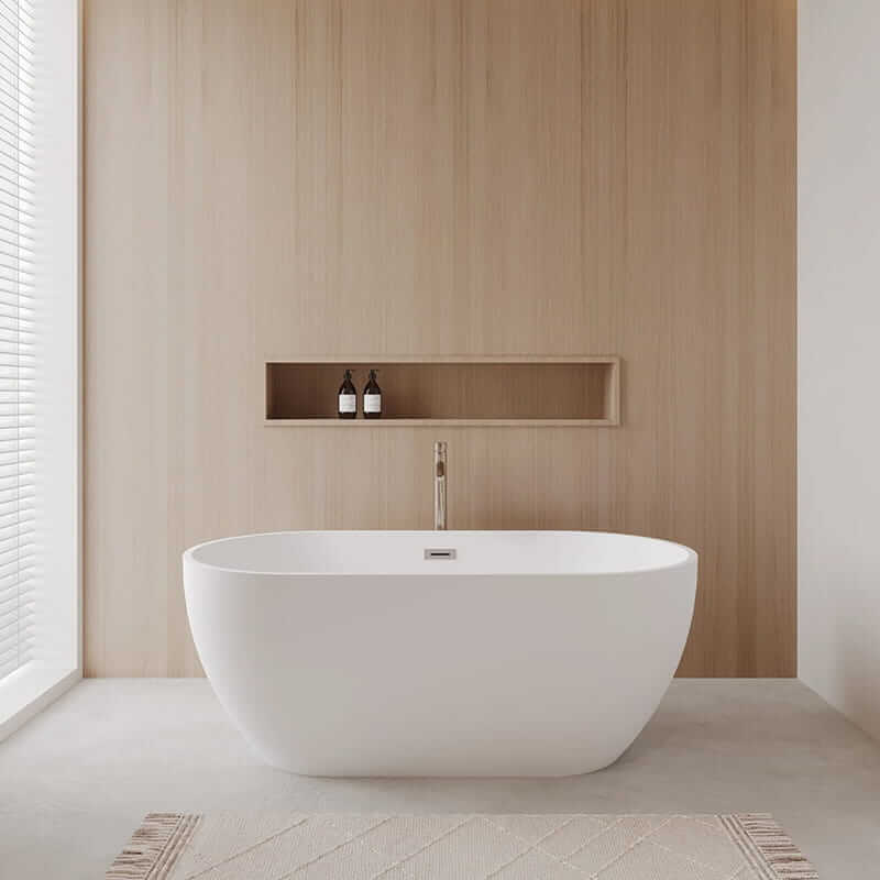 Wyndham Collection Juno 63" Freestanding Acrylic Matte White Bathtub With Brushed Nickel Trim Lifestyle