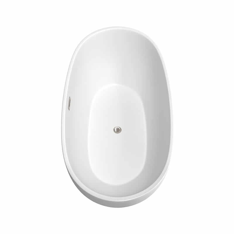 Wyndham Collection Juno 63" Freestanding Acrylic Matte White Bathtub With Brushed Nickel Trim Top Side View