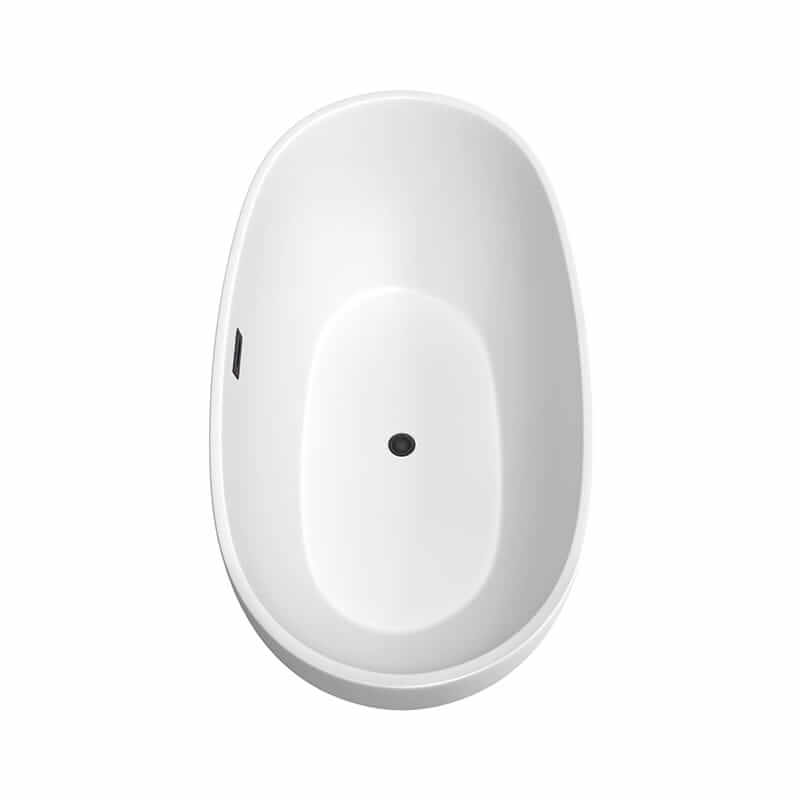 Wyndham Collection Juno 63" Freestanding Acrylic Matte White Bathtub With Matte Black Trim No Faucet Top Side View