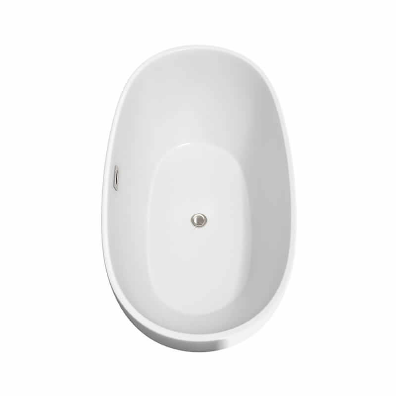 Wyndham Collection Juno 63" Freestanding Acrylic White Bathtub With Brushed Nickel Trim Top Side View