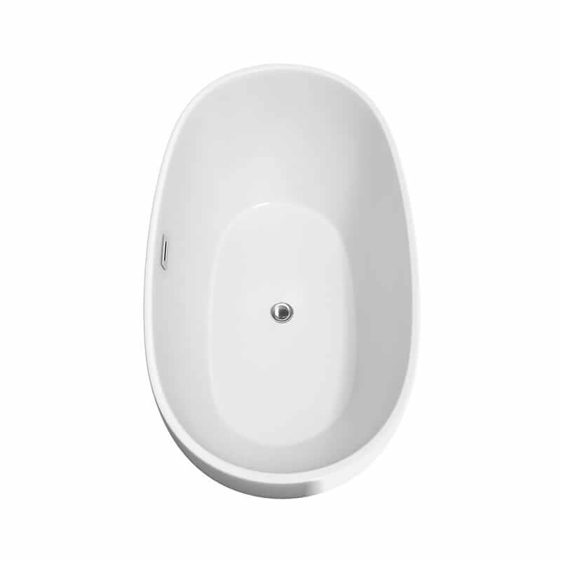 Wyndham Collection Juno 63" Freestanding Acrylic White Bathtub With Polished Chrome Trim and Matte Black Faucet Top Side View