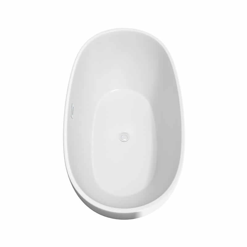 Wyndham Collection Juno 63" Freestanding Acrylic White Bathtub With Shiny White Trim and Brushed Gold Faucet Top Side View